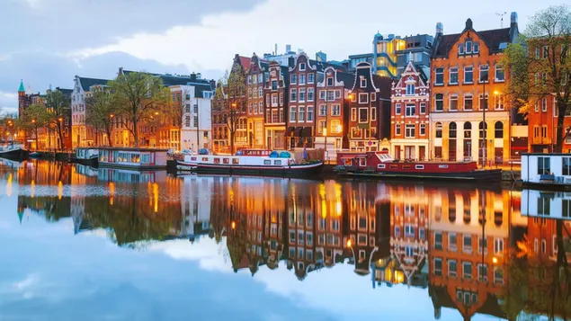 アムステルダム、オランダ、ヨーロッパ、運河、水、反射