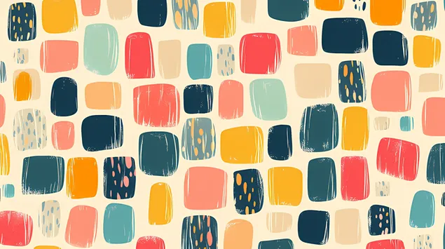 דוגמה מופשטת הכוללת צורות צבעוניות בגדלים שונים על רקע בז' 6K טפט