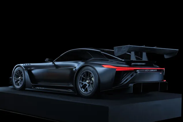暗い背景を持つトヨタ GR GT3 コンセプト未来派車裏側ビュー ダウンロード