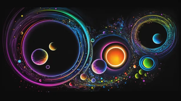 un viatge il*luminat per una galaxia colorida i inspirada en neo amb estrelles i planetes brillants baixada