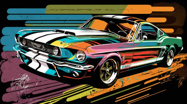 איור של פורד מוסטנג שלבי GT350 1965 בצבע מודגש 8K טפט