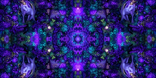 un intricat patro calidoscopic amb criatures mitiques baixada