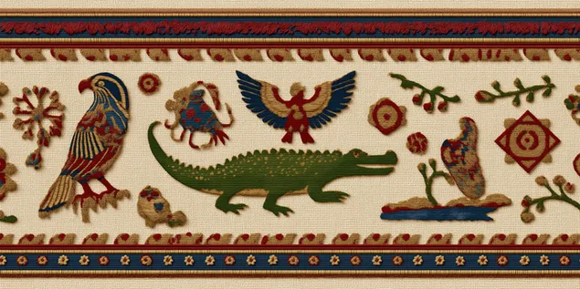 Senovės Egipto pasienio raštas su įvairiais gyvūnais 2K ekrano užsklanda