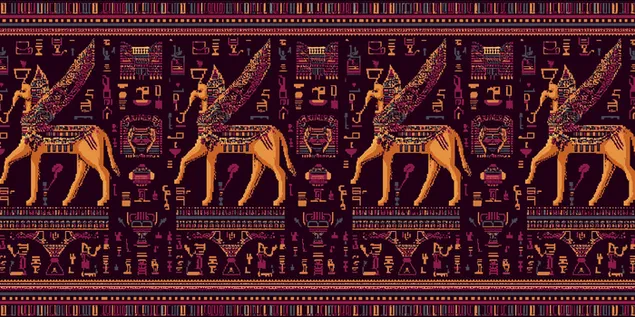 Piksel Inspirasi Mesir Purba Mengulangi Corak Lancar 2K kertas dinding