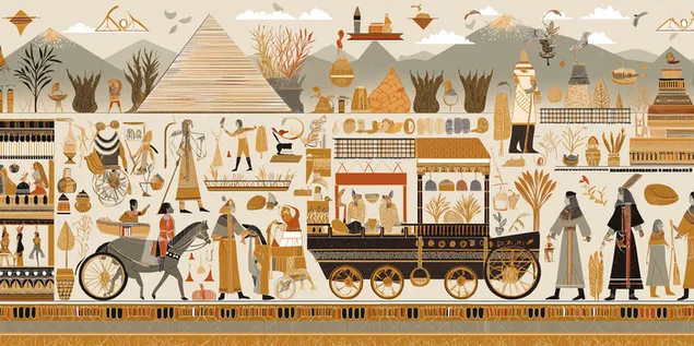 Senovės Egipto sienų menas, vaizduojantis kasdienį gyvenimą ir visuomenę 2K ekrano užsklanda