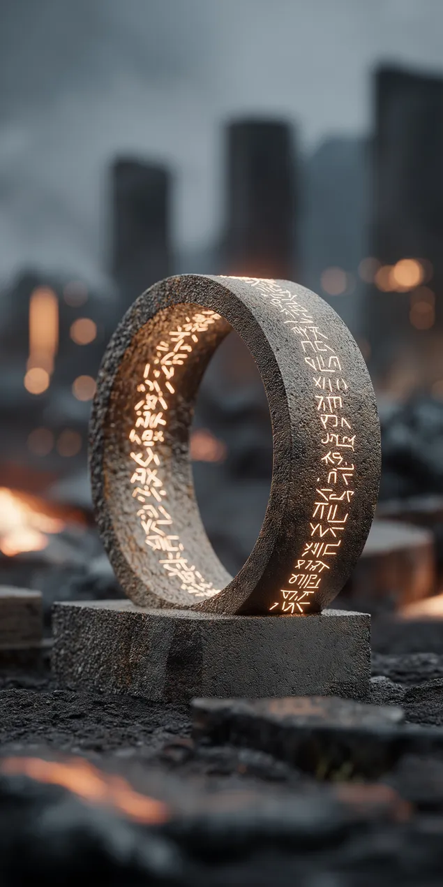 Alen gravéierten Ring, deen mat Schrëft op engem Sockel a Ruinen liicht HD Tapeten