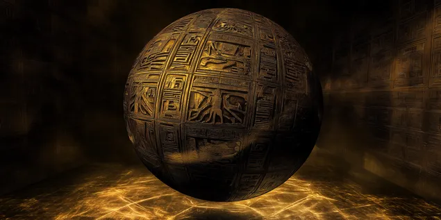 descarcare glob antic cu model plutitor intr-o camera geometrica slab luminata