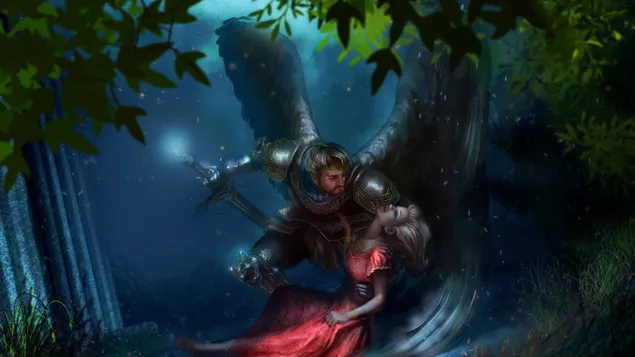 Angel Warrior Saved Princess 2K wallpaper