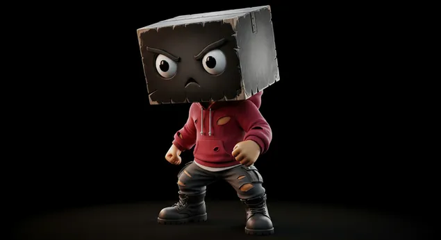 דמות Angry Box לובשת תלבושת אדומה לרקע של Desktop 4K טפט
