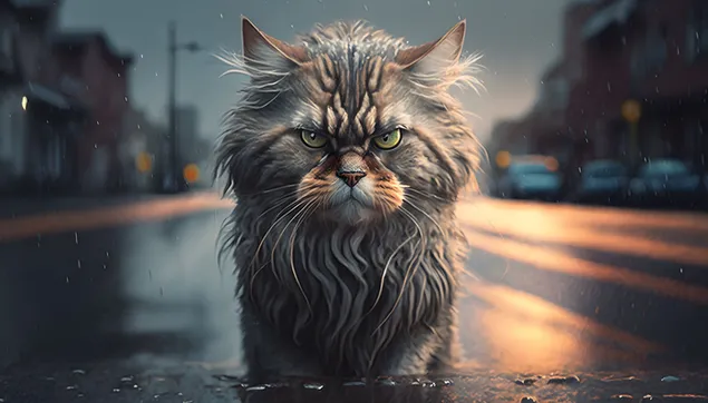 Boze kat op de regenachtige straat download