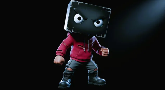 Piktas - Įspėjamoji dėžutės figūrėlė, sauganti daiktus darbalaukio fone 4K ekrano užsklanda