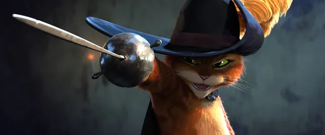 Personaje animado gato con espada en El gato con botas el último deseo serie de películas animadas