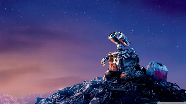 ハイテク ダンプで星を見ているキャタピラ型ロボット Wall-e のアニメーション映画 ダウンロード