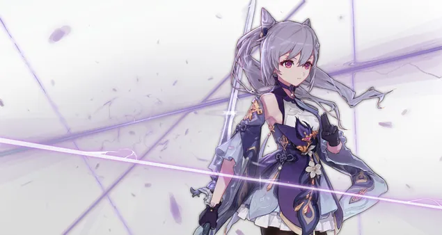 anime beautiful gray haired girl posing (genshin impact - keqing) download