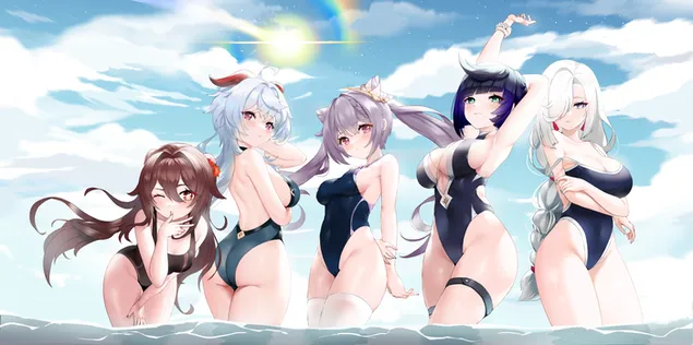 Anime bikni girls beach fun | Genshin impact  download