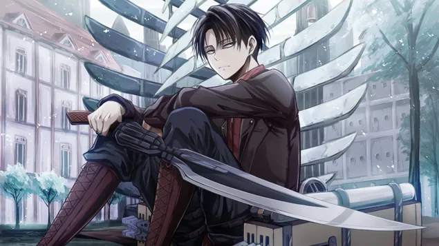 Anime boy Levi Ackerman posing with a sword 4K wallpaper