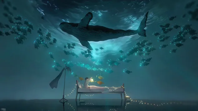 水中で眠るアニメの少年 4K 壁紙