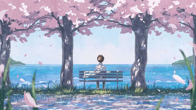 Anime Boy Watching Cherry Blossom download