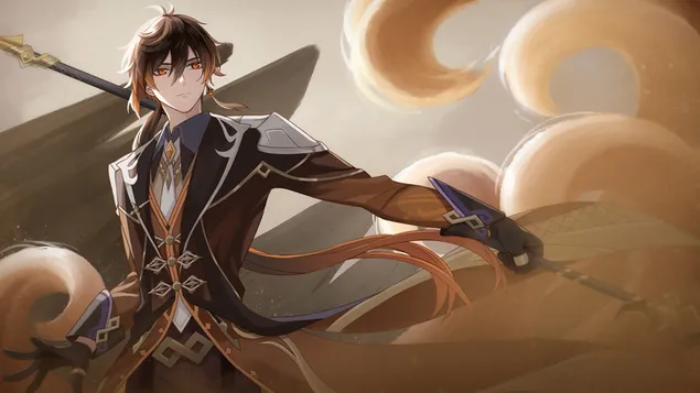 拿着剑的动漫男孩钟离 (Ganshin Impact) HD 壁纸