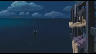 Anime - Chihiro comendo enquanto olha para o mar HD papel de parede