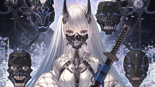 Anime Demon Meisje White Hair Masked Warrior download