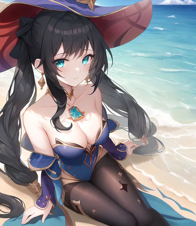 动漫奇幻女巫莫娜漂亮的蓝眼睛| 原神冲击 2K 壁纸