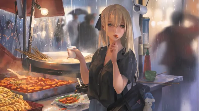 Anime Food Market HD wallpaper