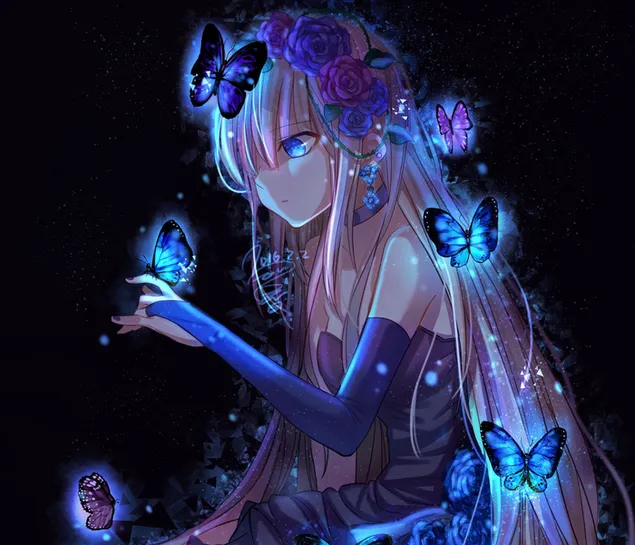 Anime Girl and Butterflies