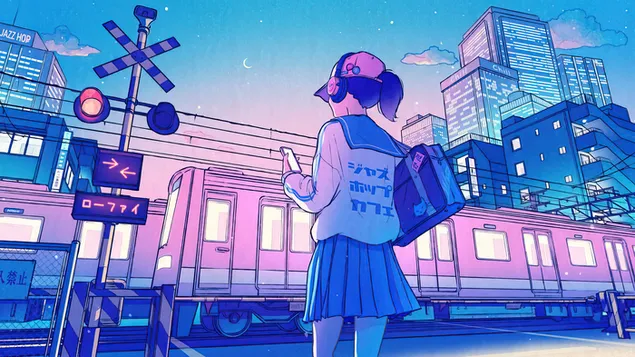 Anime Girl Art Train Night City download