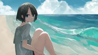 อนิเมะ - หญิงสาวที่ชายทะเล 4K วอลเปเปอร์