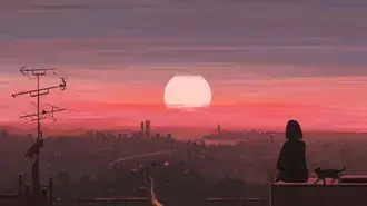 chica anime relajandose al atardecer con gato descargar
