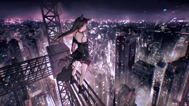 Anime Girl City Scenery