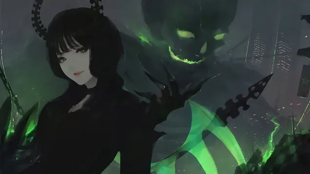 Девушка из аниме и мертвый мастер 4K обои