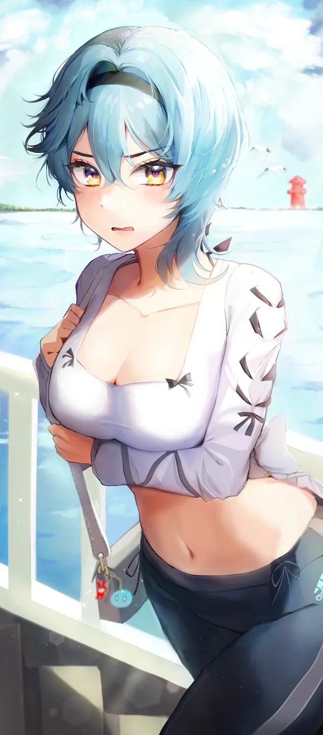 Fata anime Eula tinuta fierbinte | Genshin Impact 2K imagine de fundal