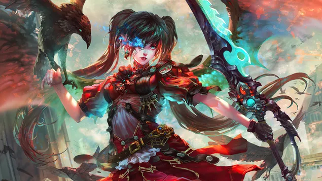 애니메이션 소녀 판타지 전사 4K 배경화면