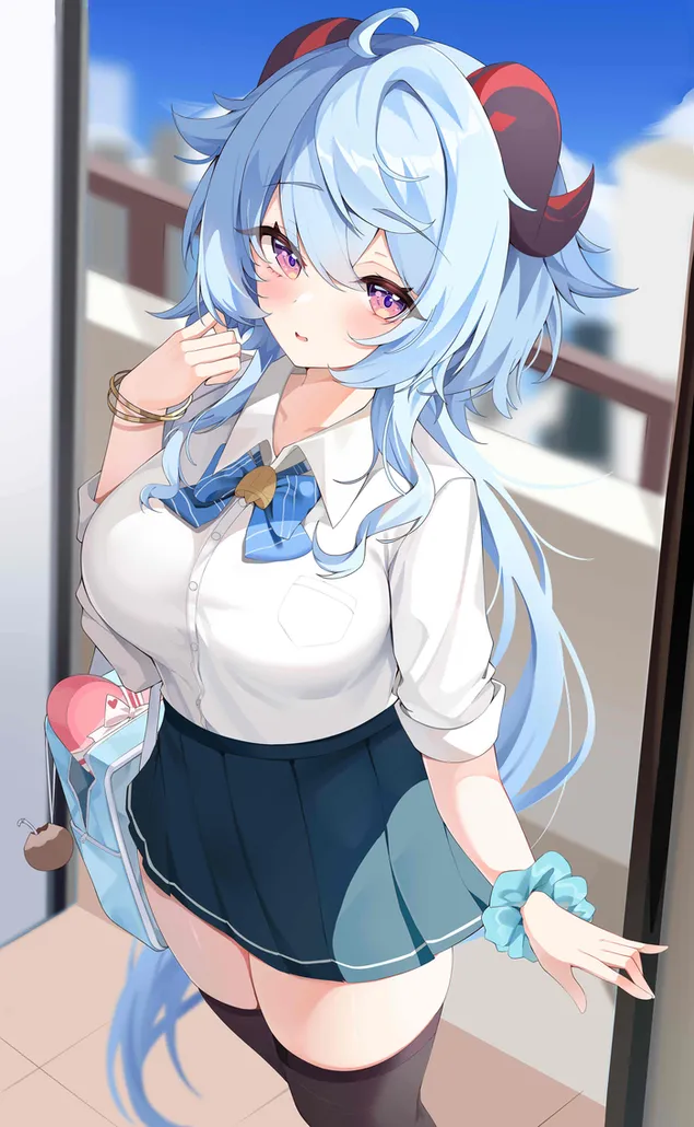 Chica anime Ganyu mirada caliente | Impacto Genshin 2K fondo de pantalla