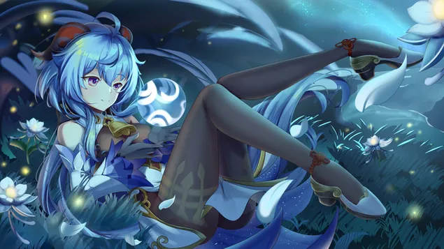 Noia d'anime Ganyu jugant amb la bola megica | Impacte Ganshin HD fons de pantalla