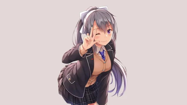 cailin anime higuchi kaede le gruaig fhada liath agus eide scoile ioslodail