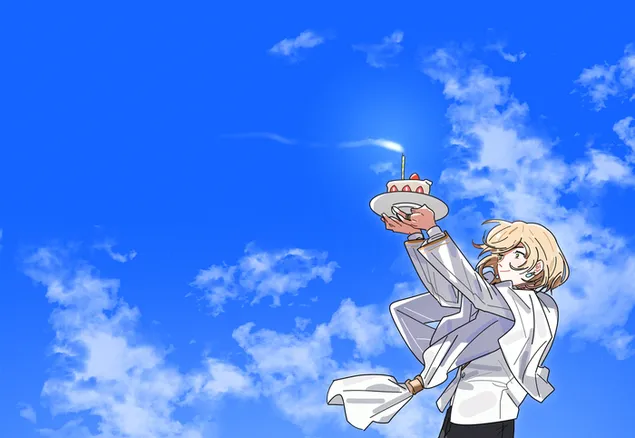 koritsi anime pou krata mia tourta genethlion tes dekaetias tou '50 kato apo to sunnephiasmeno mple ourano lepse