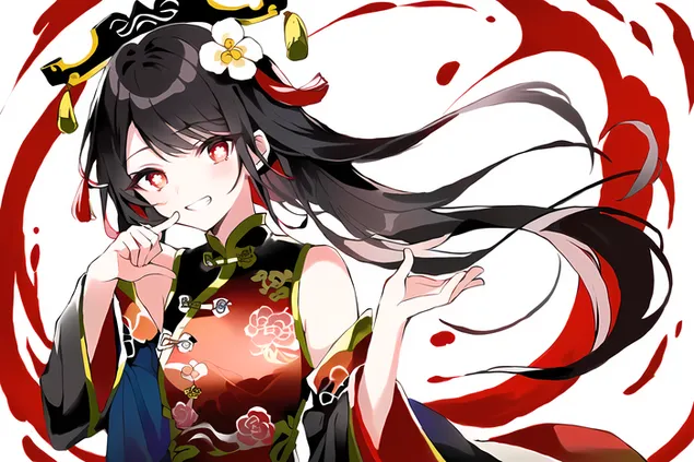 Páipéar balla Cailín anime Hu Tao péinteáil álainn le Kimono | Tionchar Ganshin4K