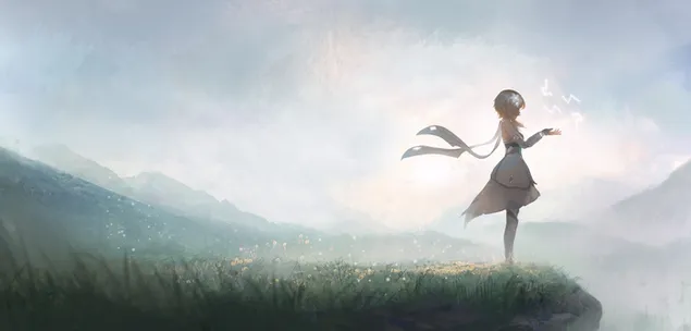 Tapeta Anime dívka radost z magie přírody 2K