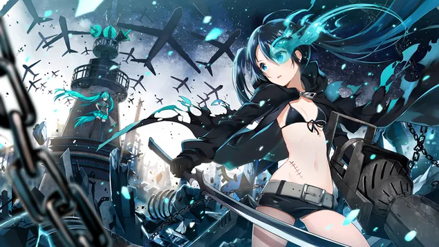 Anime Djevojka Katana Black Rock Shooter 4K pozadina