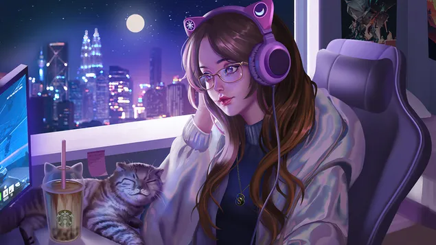 Anime Girl Lofi Cat download
