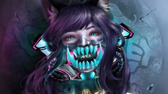 Tapeta Anime Girl Mask Cyberpunk 4K