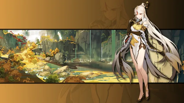 anime tytto ningguang & kauniit maisemat takana | genshin vaikutus lataa