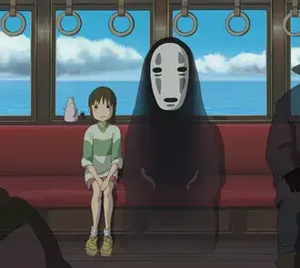 Garota de anime a bordo do filme de animação Spirited Away 2K papel de parede