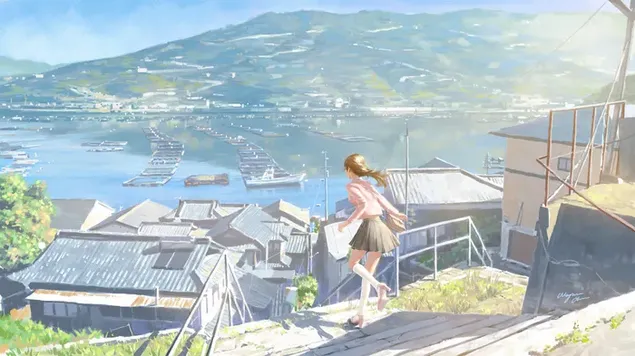 Cô gái trong anime trên bờ biển