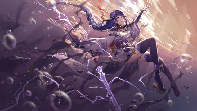 水下的動漫少女雷電將軍| 甘信衝擊 HD 壁紙