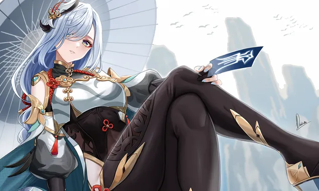 Аниме девојка Shenhe | Genshin Impact HD тапет