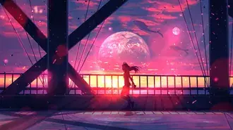 anime chica silhouete atardecer descargar